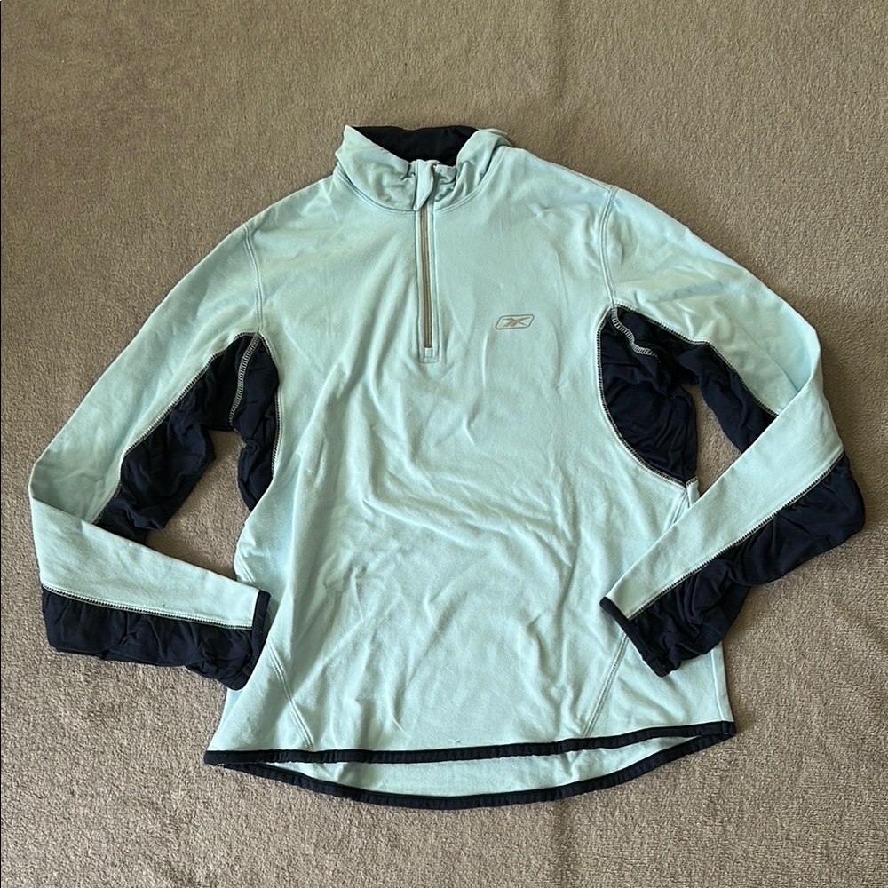 Reebok Light Blue Ruched Navy Sleeve Quarter Zip